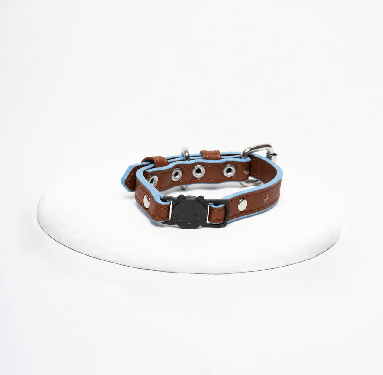Collar cuero vegano gato | Cacao blue