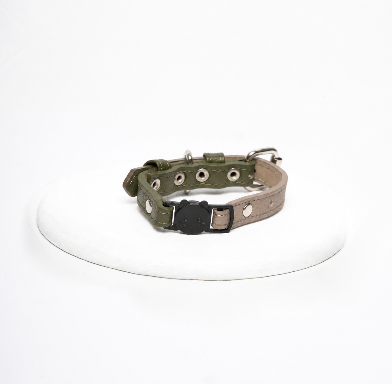 Collar cuero vegano gato | Oliva & Taupe